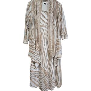 Shana Cream and Tan Dress With Matching Cardigan, Medium